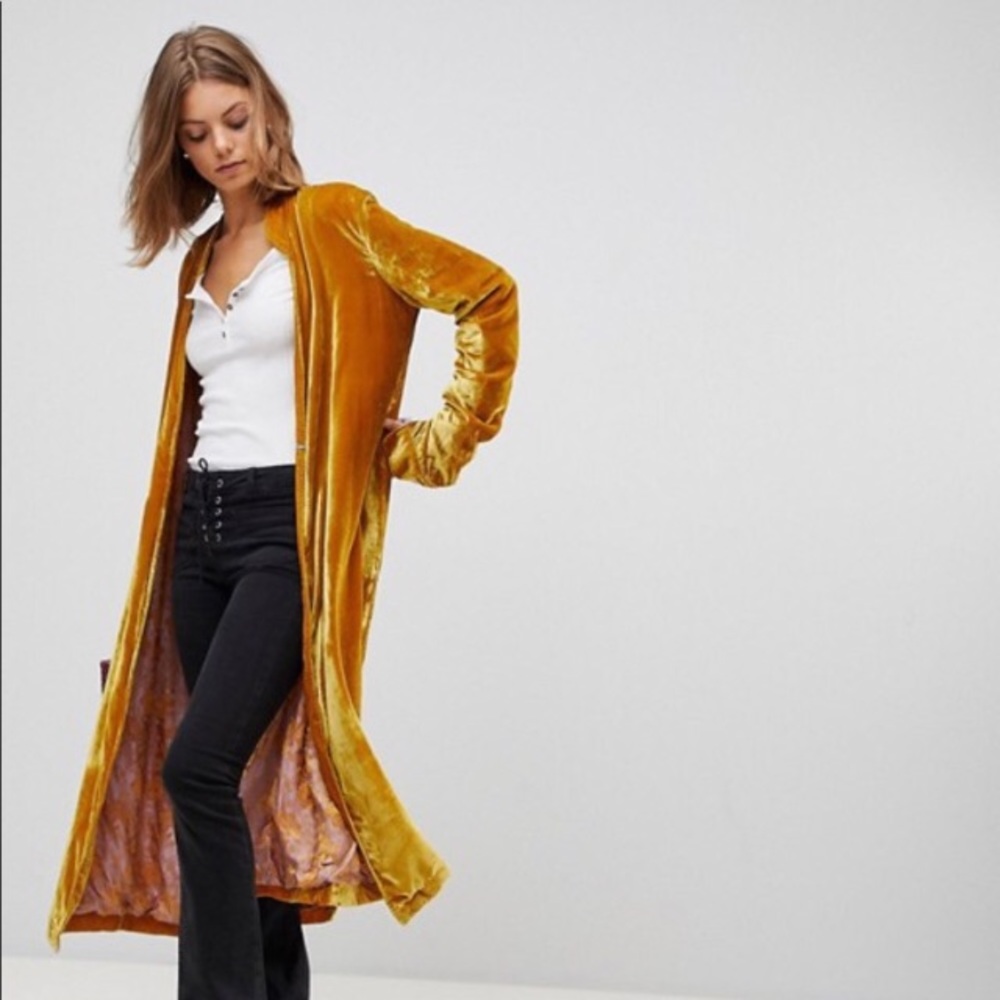 Free People Gold Velvet Dhalia Duster Coat RARE